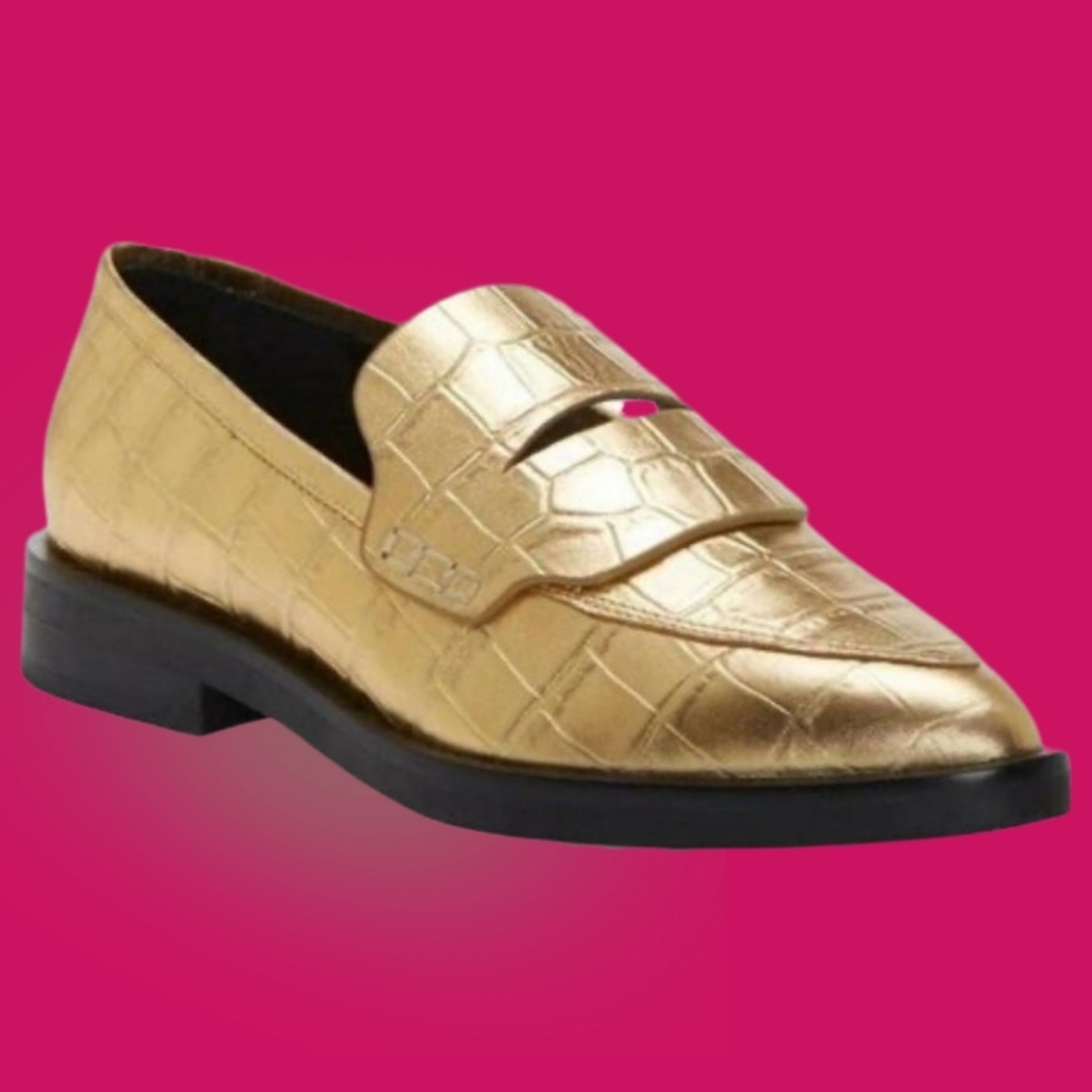 REBECCA MINKOFF Pacey Gold Penny Loafer Leather Croc Embossed Women's Size 8.5 - Picture 4 of 13